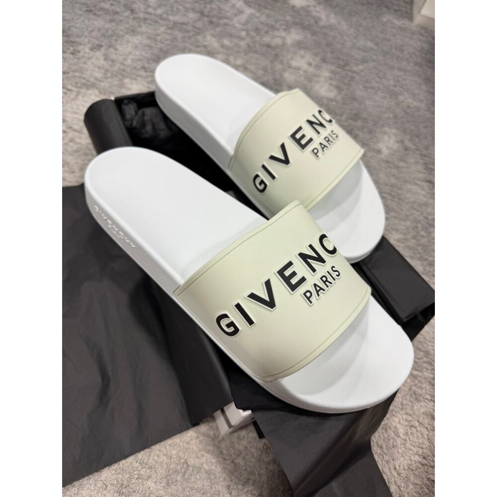 Givenchy Mens Pool Flat White Black Logo Rubber Beach Sandal Slide Slip On 45 12 - Picture 10 of 16